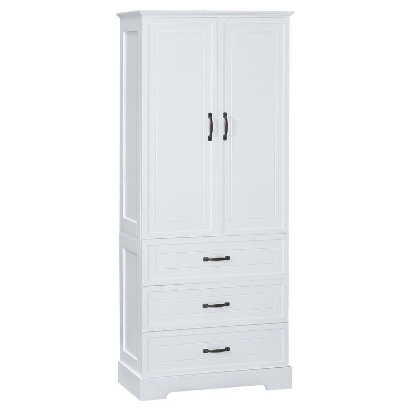 Tall Bathroom Storage Cabinet With 2 Doors And Drawers, Adjustable Shelf - White