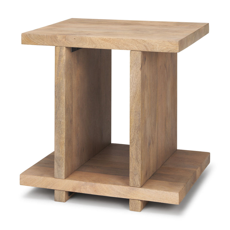 22" Solid Wood Sled End Table With Shelf - Brown