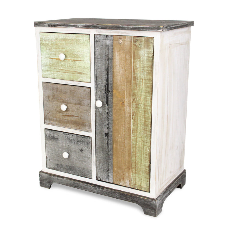 Rustic Wood End Table With Three Drawers - White And Black