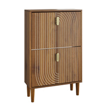Load image into Gallery viewer, Modern Minimalist Shoe Storage Cabinet With 2 Flip Drawers And Metal Handles - Brown
