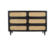 Load image into Gallery viewer, 56" Solid Wood And Rat Six Drawer Double Dresser - Black And Natural
