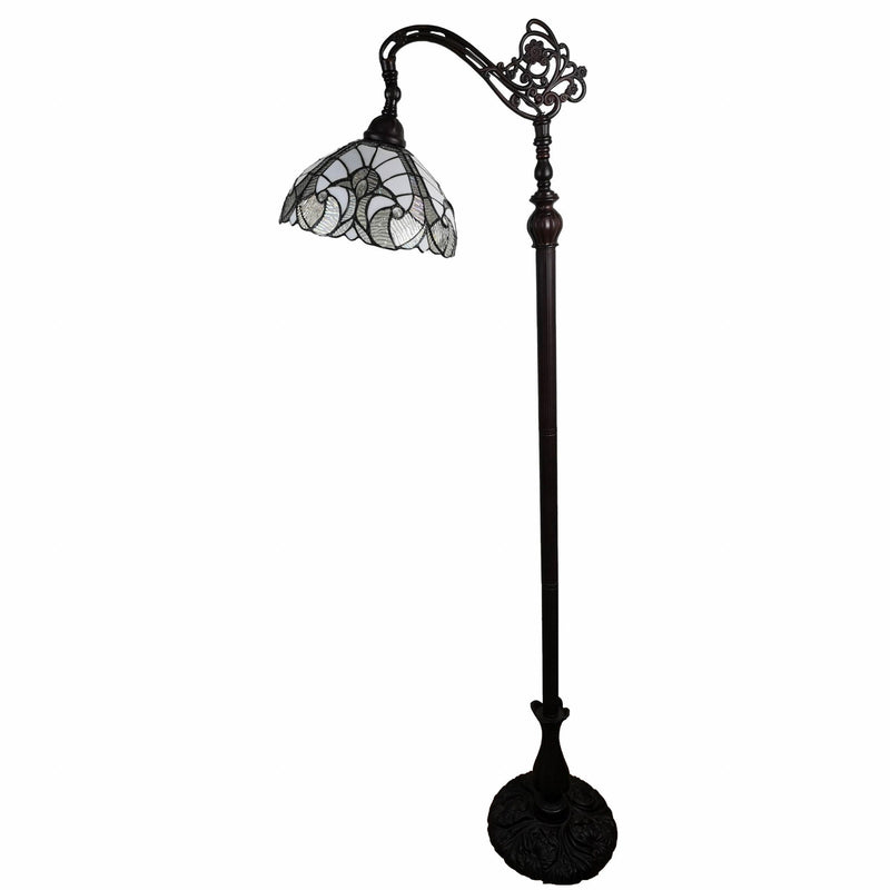 11" x 11" x 62" Traditional Shaped Floor Lamp With White Stained Glass Bowl Shade - Brown