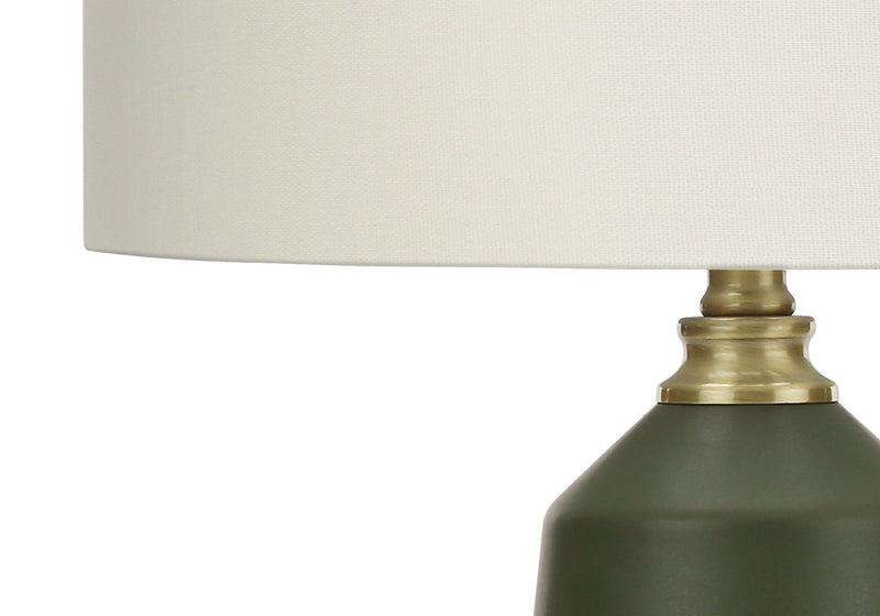 Ceramic Geometric Table Lamp With Ivory Drum Shade - Green