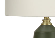 Load image into Gallery viewer, Ceramic Geometric Table Lamp With Ivory Drum Shade - Green
