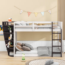 Load image into Gallery viewer, Twin over Twin Boat-Like Shape Bunk Bed with Storage Shelves, Cream+Espresso
