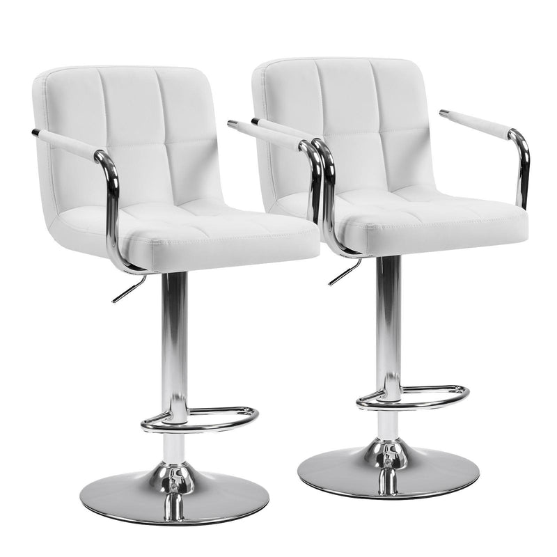 Faux Leather Swivel Bar Chairs (Set of 2) - White / Silver