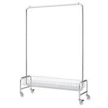 Load image into Gallery viewer, Heavy Duty Iron Garment Rack With Basket On Wheels - Silver
