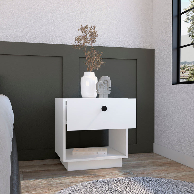 20" One Drawer Faux Wood Nightstand - White