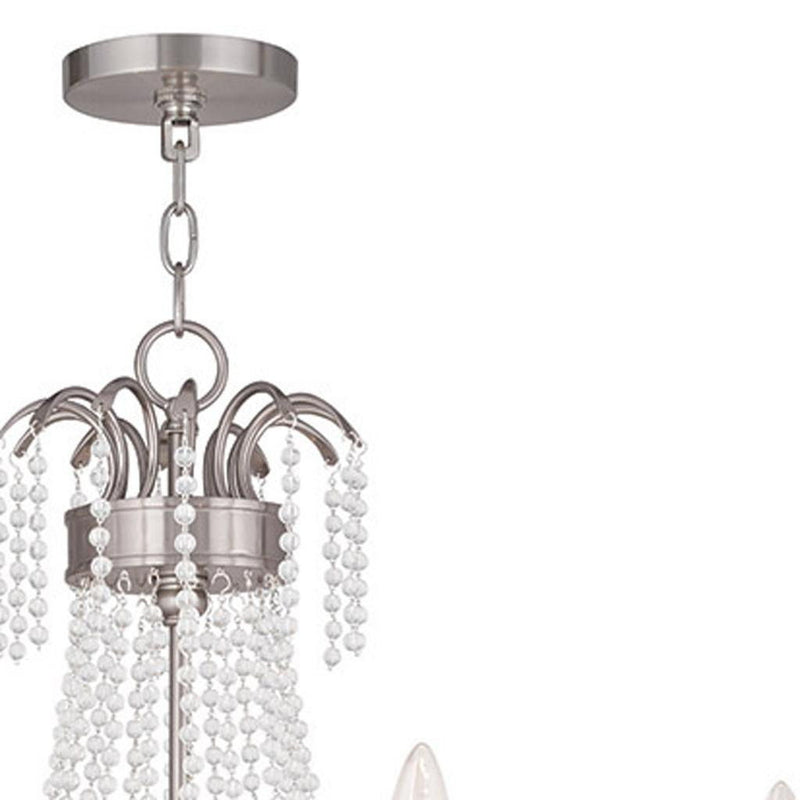 28" Six Light Metal Dimmable Chandelier With Shades - Nickel / Clear