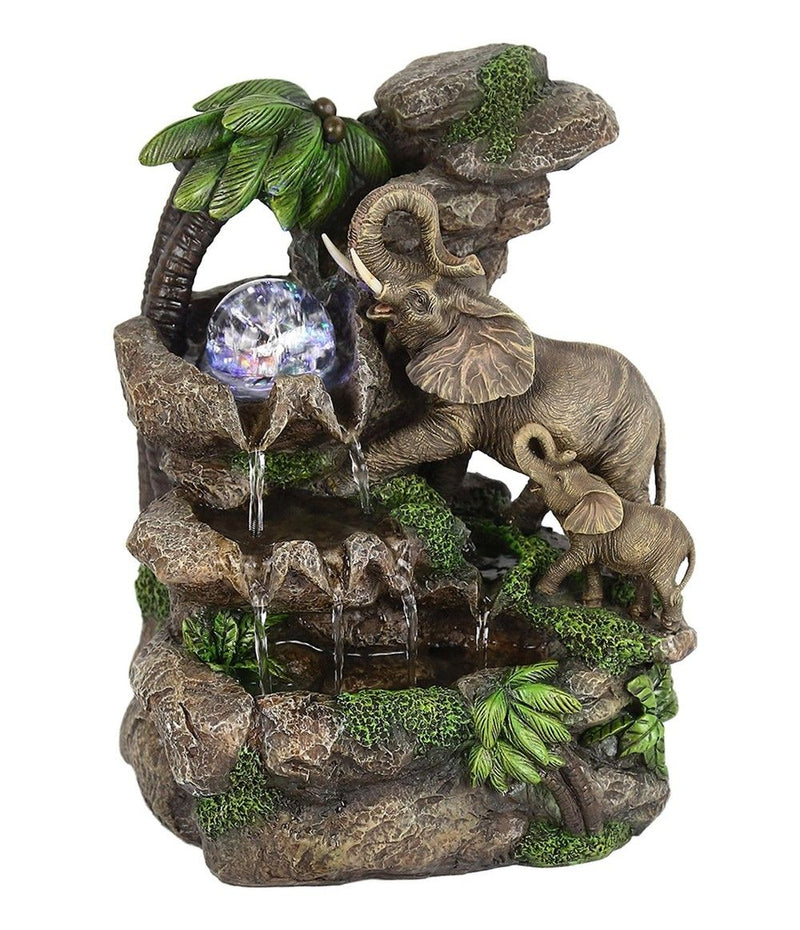 Poly Elephant Tabletop Fountain With Light - Gray