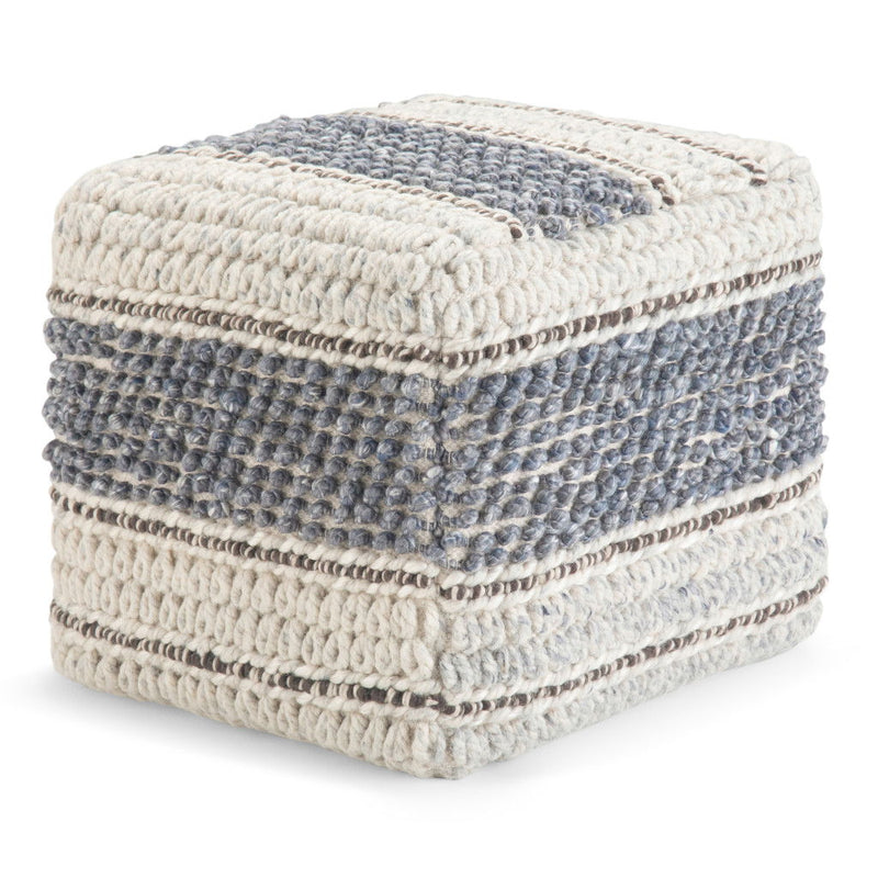 18" Wool Pouf Ottoman - Blue