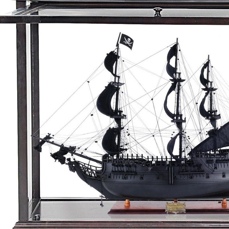 Hand Painted Pirate Medium Open Display Case Model Boat - Black / Pearl
