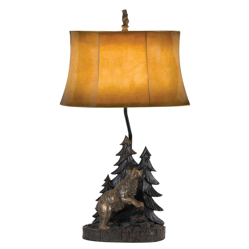 Bear in the Woods Table Lamp With Brown Bell Shade - Bronze