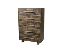 Load image into Gallery viewer, 35" Carved Geometric Solid Wood Five Drawer Dresser - Brown
