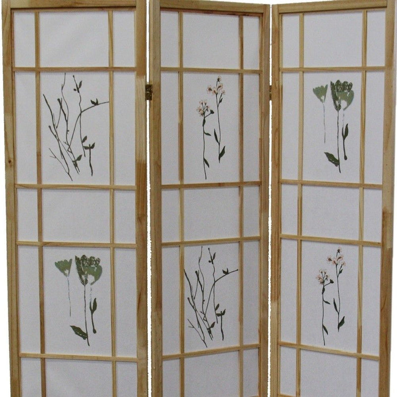 Folding Three Panel Screen Room Divider (469135) - Brown / White