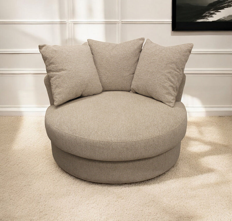 Linen Solid Color Swivel Barrel Chair - Sand