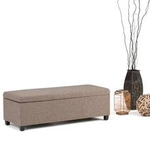 Load image into Gallery viewer, 48" Fawn and Dark Brown Linen and Solid Wood Upholstered Storage Bench With Flip Top
