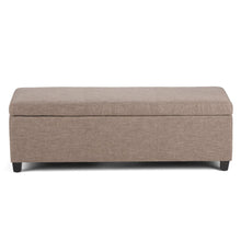 Load image into Gallery viewer, 48" Fawn and Dark Brown Linen and Solid Wood Upholstered Storage Bench With Flip Top
