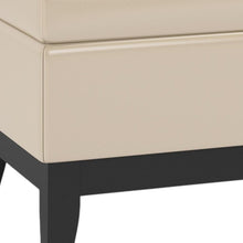 Load image into Gallery viewer, 42" Cream and Dark Brown Tufted Faux Leather and Solid Wood Upholstered Storage Bench With Flip Top
