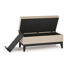 Load image into Gallery viewer, 42" Cream and Dark Brown Tufted Faux Leather and Solid Wood Upholstered Storage Bench With Flip Top
