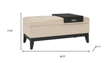 Load image into Gallery viewer, 42" Cream and Dark Brown Tufted Faux Leather and Solid Wood Upholstered Storage Bench With Flip Top

