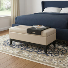 Load image into Gallery viewer, 42" Cream and Dark Brown Tufted Faux Leather and Solid Wood Upholstered Storage Bench With Flip Top
