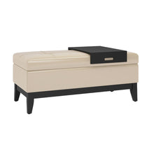 Load image into Gallery viewer, 42" Cream and Dark Brown Tufted Faux Leather and Solid Wood Upholstered Storage Bench With Flip Top

