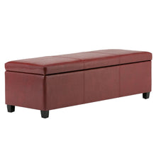 Load image into Gallery viewer, 48" Red and Dark Brown Faux Leather and Solid Wood Upholstered Storage Bench With Flip Top
