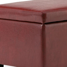 Load image into Gallery viewer, 48" Red and Dark Brown Faux Leather and Solid Wood Upholstered Storage Bench With Flip Top
