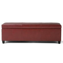Load image into Gallery viewer, 48" Red and Dark Brown Faux Leather and Solid Wood Upholstered Storage Bench With Flip Top
