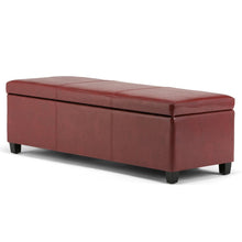 Load image into Gallery viewer, 48" Red and Dark Brown Faux Leather and Solid Wood Upholstered Storage Bench With Flip Top

