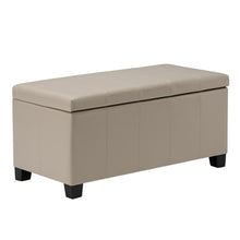 Load image into Gallery viewer, 36" Cream and Dark Brown Faux Leather and Solid Wood Upholstered Storage Bench With Flip Top
