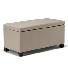 Load image into Gallery viewer, 36" Cream and Dark Brown Faux Leather and Solid Wood Upholstered Storage Bench With Flip Top
