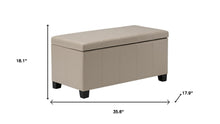 Load image into Gallery viewer, 36" Cream and Dark Brown Faux Leather and Solid Wood Upholstered Storage Bench With Flip Top
