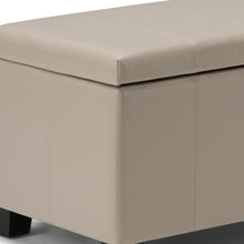 Load image into Gallery viewer, 36" Cream and Dark Brown Faux Leather and Solid Wood Upholstered Storage Bench With Flip Top
