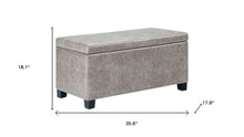 Load image into Gallery viewer, 36" Gray and Dark Brown Faux Leather and Solid Wood Upholstered Distressed Storage Bench With Flip Top
