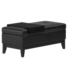 Load image into Gallery viewer, 42" Black and Dark Brown Tufted Faux Leather and Solid Wood Upholstered Distressed Storage Bench With Flip Top
