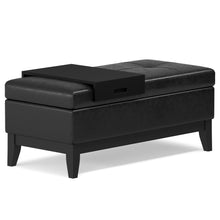 Load image into Gallery viewer, 42" Black and Dark Brown Tufted Faux Leather and Solid Wood Upholstered Distressed Storage Bench With Flip Top
