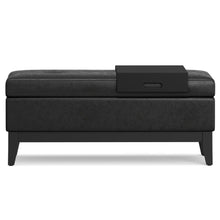 Load image into Gallery viewer, 42" Black and Dark Brown Tufted Faux Leather and Solid Wood Upholstered Distressed Storage Bench With Flip Top
