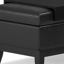 Load image into Gallery viewer, 42" Black and Dark Brown Tufted Faux Leather and Solid Wood Upholstered Distressed Storage Bench With Flip Top
