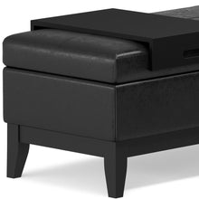 Load image into Gallery viewer, 42" Black and Dark Brown Tufted Faux Leather and Solid Wood Upholstered Distressed Storage Bench With Flip Top
