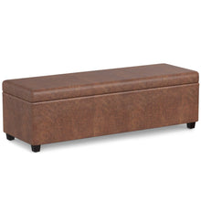 Load image into Gallery viewer, 54" Brown and Dark Brown Faux Leather and Solid Wood Upholstered Storage Bench With Flip Top
