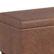 Load image into Gallery viewer, 54" Brown and Dark Brown Faux Leather and Solid Wood Upholstered Storage Bench With Flip Top
