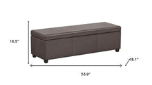 Load image into Gallery viewer, 54" Brown and Dark Brown Faux Leather and Solid Wood Upholstered Distressed Storage Bench With Flip Top
