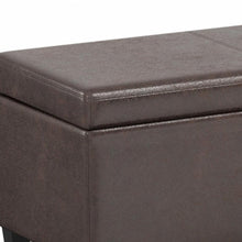 Load image into Gallery viewer, 54" Brown and Dark Brown Faux Leather and Solid Wood Upholstered Distressed Storage Bench With Flip Top

