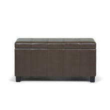 Load image into Gallery viewer, 36" Chocolate and Dark Brown Faux Leather and Solid Wood Upholstered Storage Bench With Flip Top
