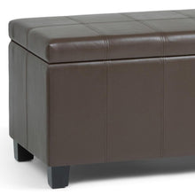 Load image into Gallery viewer, 36" Chocolate and Dark Brown Faux Leather and Solid Wood Upholstered Storage Bench With Flip Top
