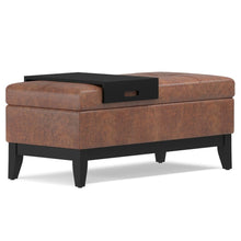 Load image into Gallery viewer, 42" Brown and Dark Brown Tufted Faux Leather and Solid Wood Upholstered Distressed Storage Bench With Flip Top
