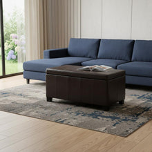 Load image into Gallery viewer, 36" Brown and Dark Brown Faux Leather and Solid Wood Upholstered Storage Bench With Flip Top
