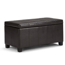Load image into Gallery viewer, 36" Brown and Dark Brown Faux Leather and Solid Wood Upholstered Storage Bench With Flip Top
